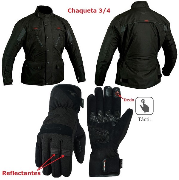 Pack Invierno Urbano, chaqueta 3/4 y guantes de moto para invierno impermeables y térmicos