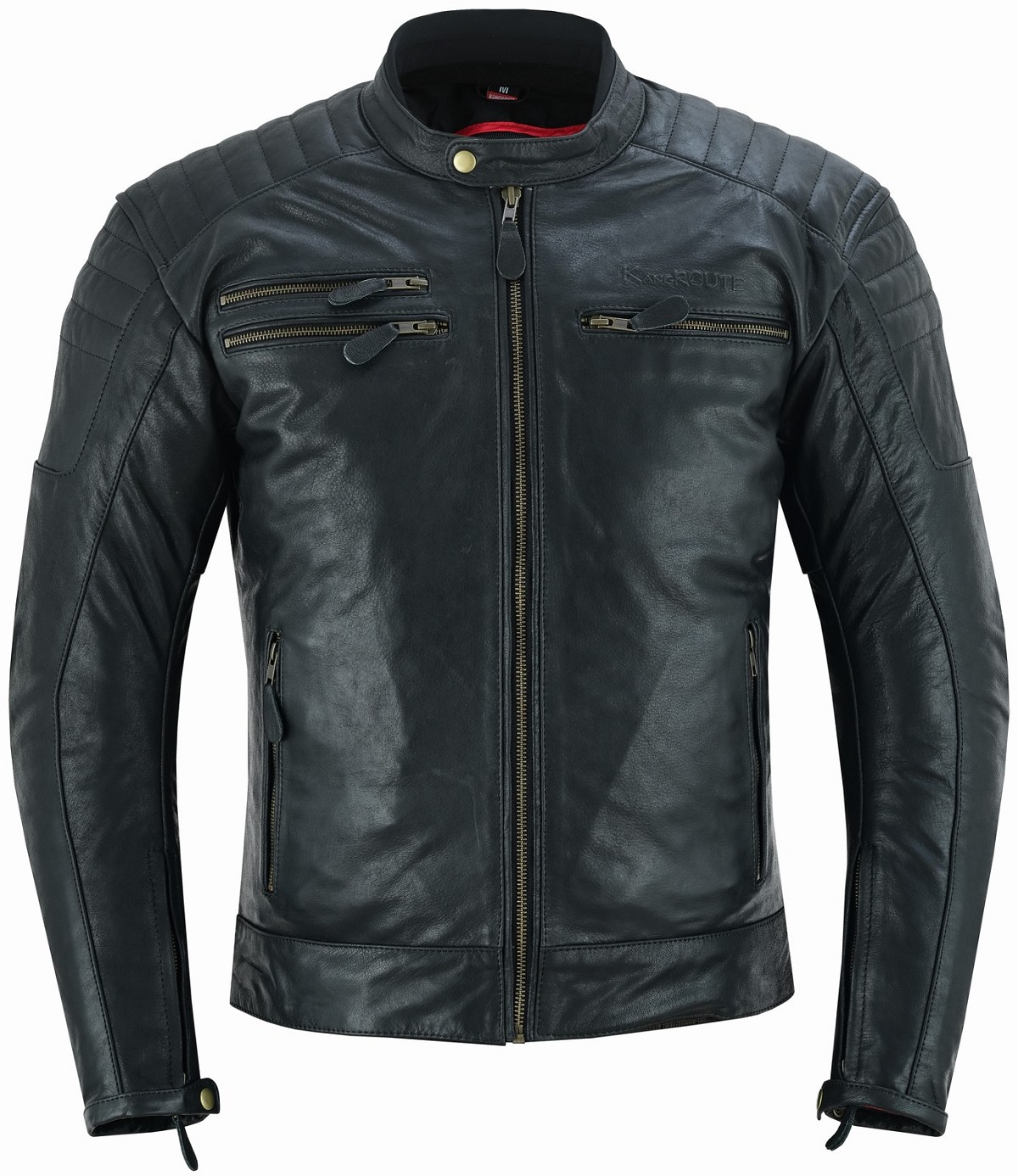 CHAQUETA DE MOTO EN PIEL DE BÚFALO ESTILO VINTAGE CON FORRO Y PROTECCIONES CE EXTRAIBLES