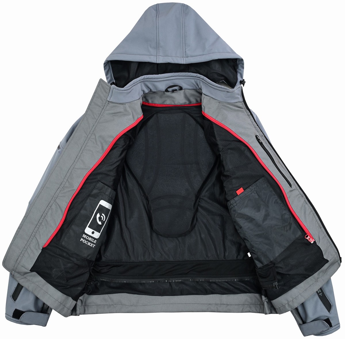 CHAQUETA DE MOTO UNISEX EN TEJIDO SOFTSHELL, NEOPRENO IMPERMEABLE, T&Eacute;RMICO Y PROTECTORES C.E.