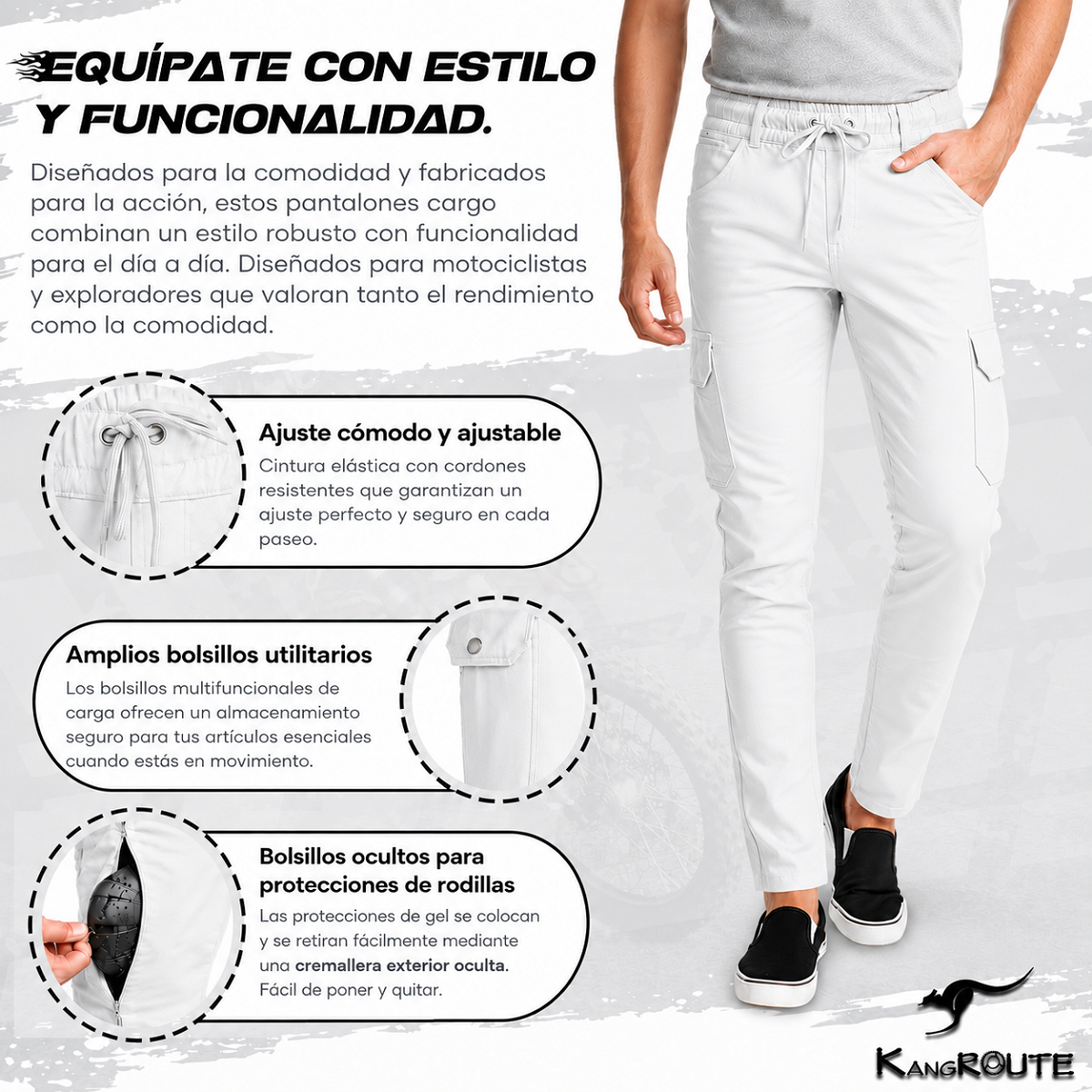 PANTALON DE MOTO VAQUERO ESTILO CHANDAL CARGO UNISEX, ELÁSTICO, 100% FORRADO EN KEVLAR® CON PROTECCIONES GEL CE NIVEL 2 PANTALON DE MOTO VAQUERO ESTILO CHANDAL CARGO UNISEX, ELÁSTICO, 100% FORRADO EN KEVLAR® CON PROTECCIONES GEL CE NIVEL 2