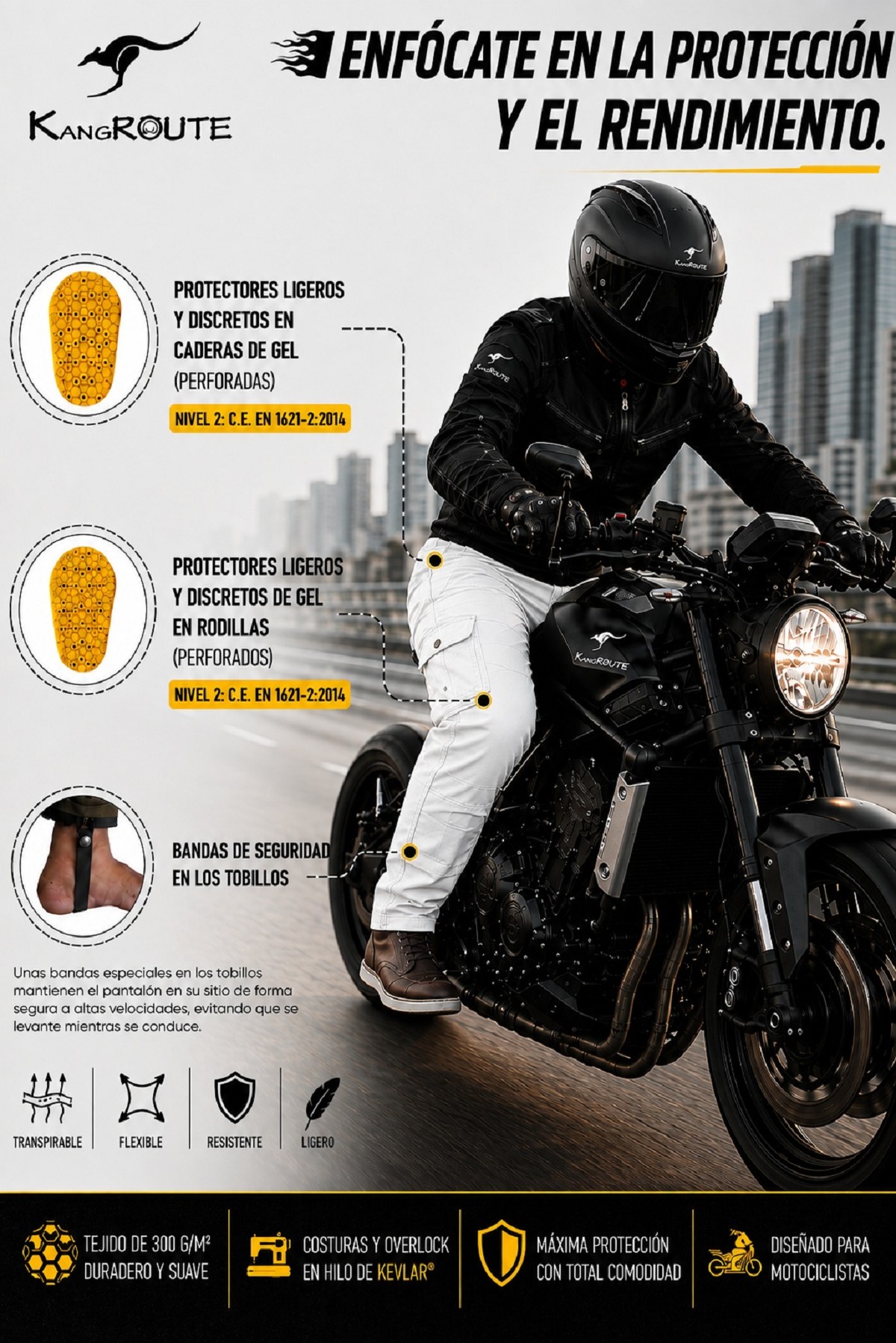 PANTALON DE MOTO VAQUERO ESTILO CHANDAL CARGO UNISEX, ELÁSTICO, 100% FORRADO EN KEVLAR® CON PROTECCIONES GEL CE NIVEL 2 PANTALON DE MOTO VAQUERO ESTILO CHANDAL CARGO UNISEX, ELÁSTICO, 100% FORRADO EN KEVLAR® CON PROTECCIONES GEL CE NIVEL 2