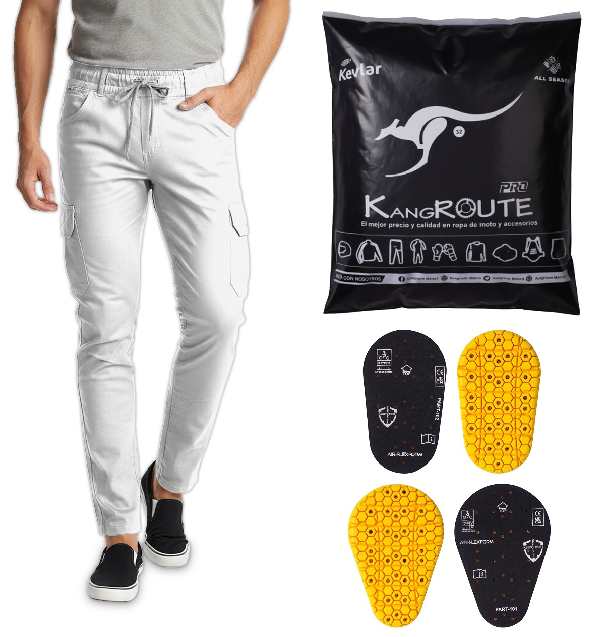 PANTALON DE MOTO VAQUERO ESTILO CHANDAL CARGO UNISEX, ELÁSTICO, 100% FORRADO EN KEVLAR® CON PROTECCIONES GEL CE NIVEL 2 PANTALON DE MOTO VAQUERO ESTILO CHANDAL CARGO UNISEX, ELÁSTICO, 100% FORRADO EN KEVLAR® CON PROTECCIONES GEL CE NIVEL 2