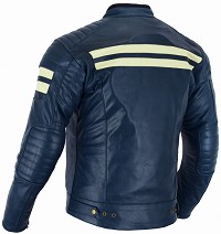 CHAQUETA DE MOTO EN PIEL BÚFALO ESTILO RETRO AZUL MARINO CON FORRO Y PROTECCIONES CE EXTRAIBLES