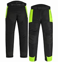PANTALÓN DE MOTO DE VERANO UNISEX, PERFORADO, CON PROTECCIONES CE Y FORRO IMPERMEABLE DESMONTABLE. PRENDA CERTIFICADA CE CLASE AA